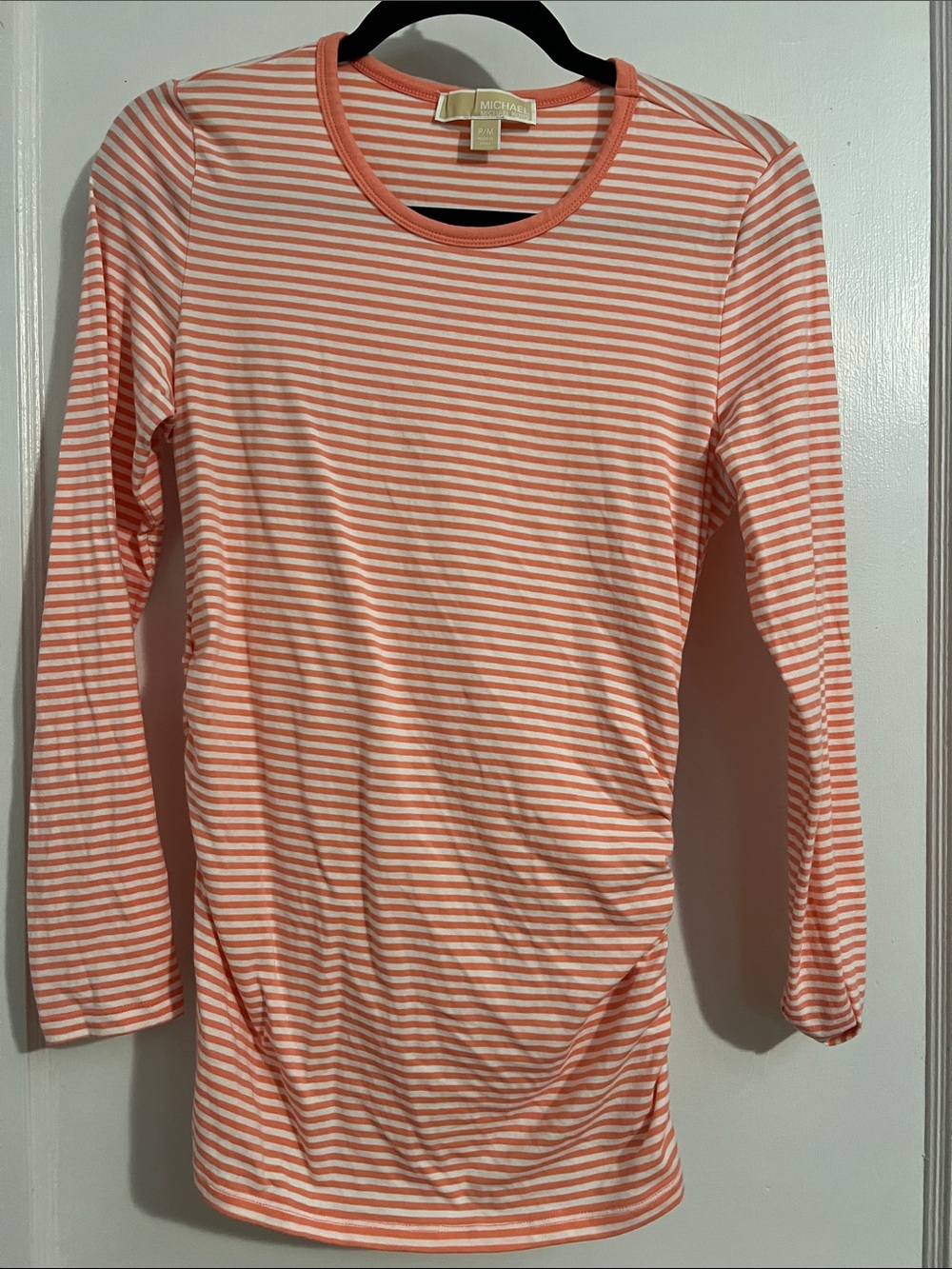 Michael Kors Coral and White Striped Long-Sleeve Tee